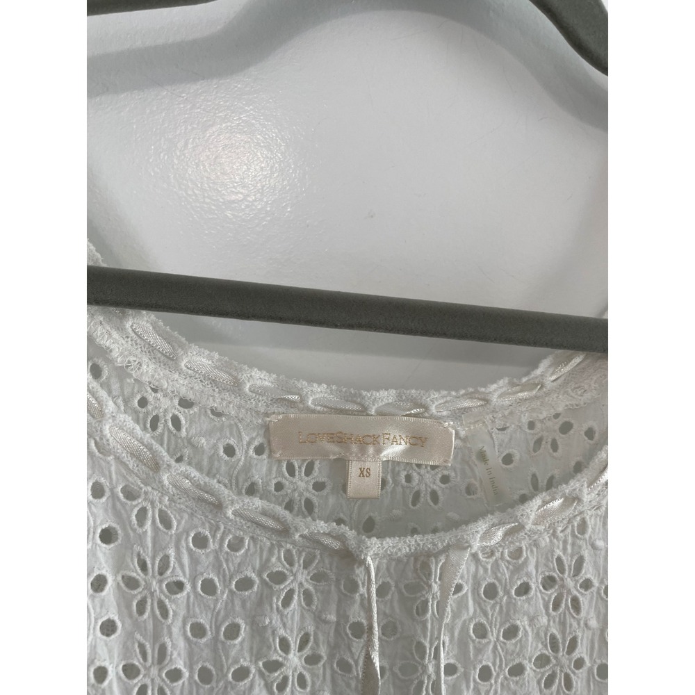 LoveShackFancy White Eyelet Lace Embroidered Midi Dress Flutter Sleeve XS - Picture 5 of 11